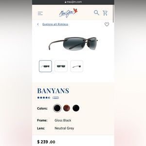 Maui Jim Banyans. Gloss black frame, neutral grey lenses. New, never worn.